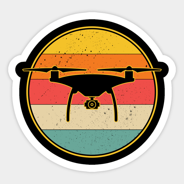 Retro Drone Pilot - Vintage Sunset Aviator Flying Quadcopter Sticker by Wakzs3Arts